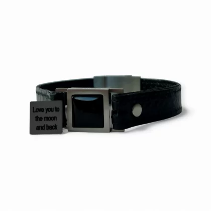 Men’s bracelet Core of Power with natural Black Agate and personalized engraved message – Jewel Cocktail