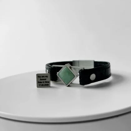Women's bracelet Path of Wisdom with natural Green Aventurine insert and custom engraved message on the back plate