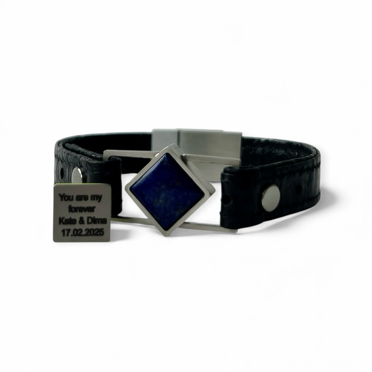 Bracelet with natural Lapis Lazuli and personalized message engraving