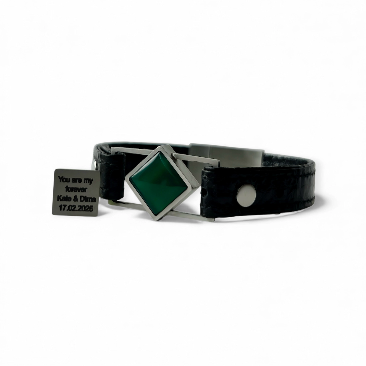 Green Agate women’s bracelet with engraved personal message – Jewel Cocktail