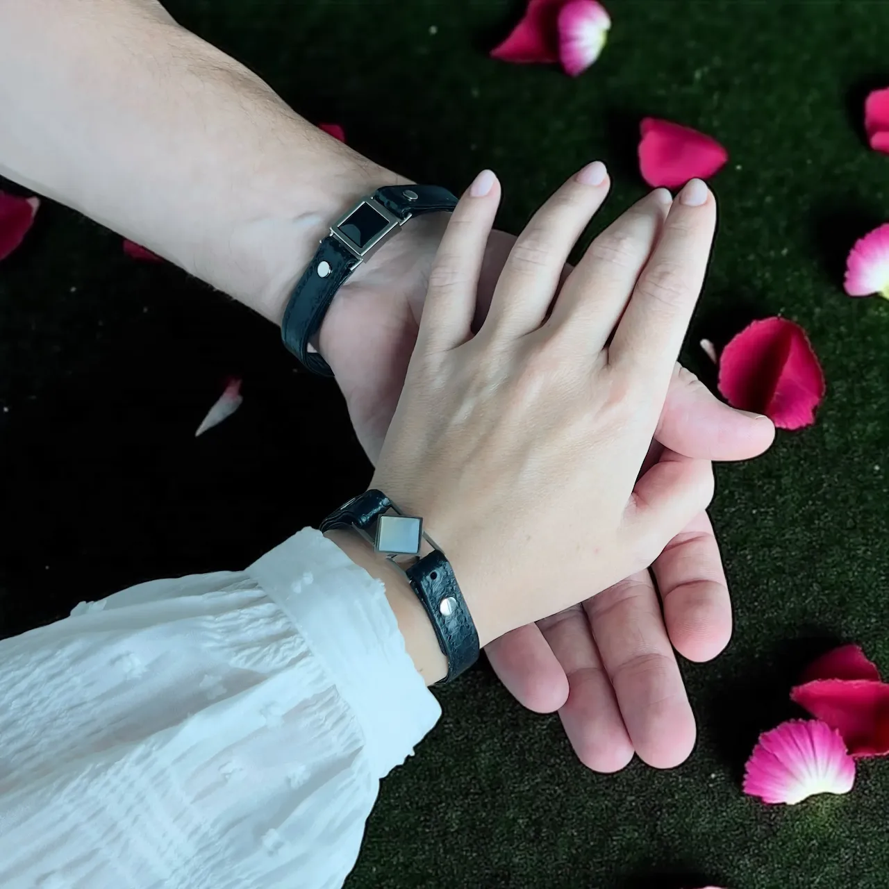 Paired bracelets — Black and White Agate (women’s + men’s)