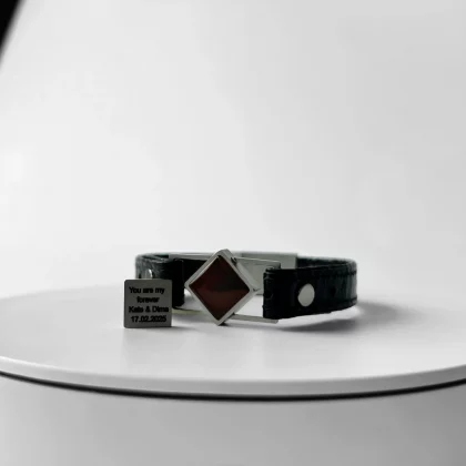 Women's bracelet with red agate insert and custom engraved message on the back – Path of Passion